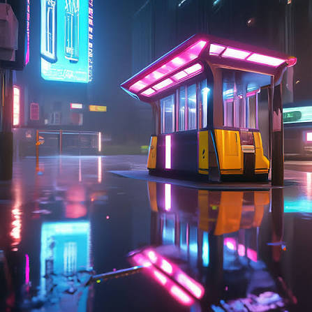 A cyberpunk bus stop
